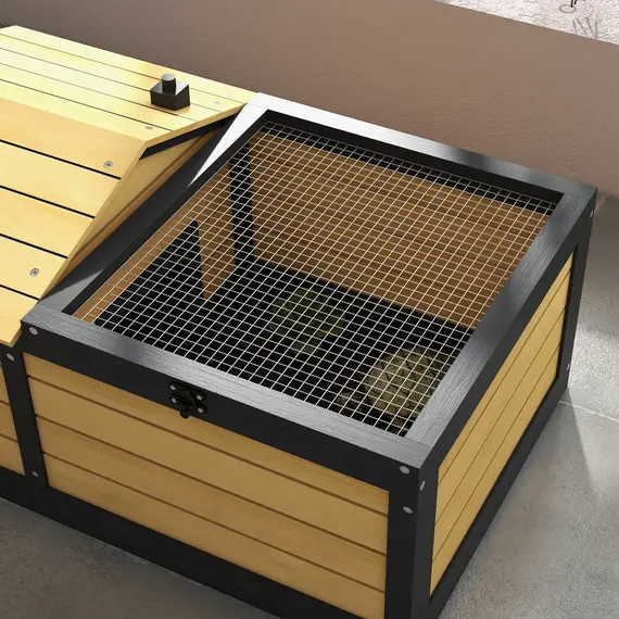 Buy Wooden Tortoise House, Small Pet Reptile Shelter, with Hide Den and Run - Yellow, 9 image