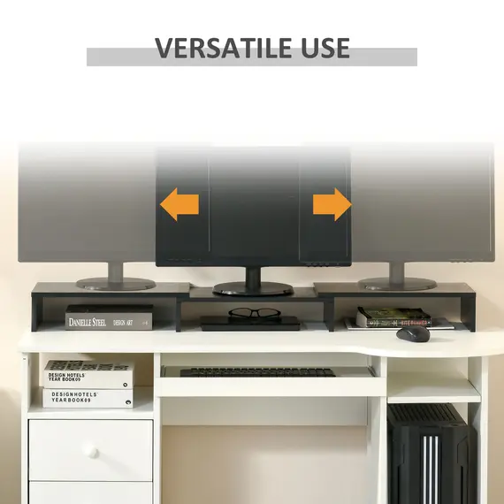 Buy Dual Monitor Stand Riser with Adjustable Length and Angle, Screen Riser for Laptop, Computer, PC, Printer, TV, Black, 6 image