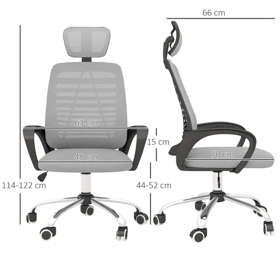 Buy Ergonomic Office Chair, Mesh Desk Chair with Rotatable Headrest, Lumbar Back Support, Armrest, Grey, 3 image