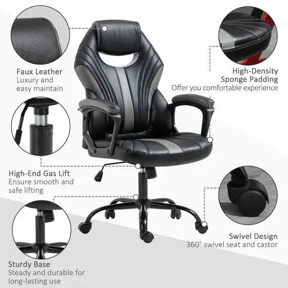 Buy Computer Gaming Chair, Desk Chair with Breathable PU Leather Back and Seat, Soft Padded Armrests and Rolling Wheels for Adults and Gamers, Black, 4 image