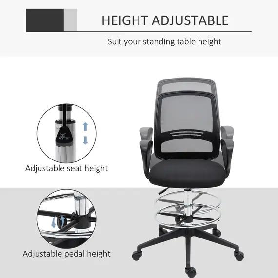 Buy Ergonomic Mesh Back Drafting Chair, Tall Office Chair, Draughtsman Chair with Adjustable Height and Footrest 360° Swivel, Black, 5 image