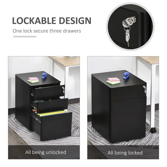 Buy Lockable Cabinet, Rolling Filing Cabinet with 3 Drawers, Steel Office Drawer Unit for A4, Letter, Legal Sized Files, 4 image