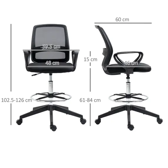 Buy Ergonomic Mesh Back Drafting Chair, Tall Office Chair, Draughtsman Chair with Adjustable Height and Footrest 360° Swivel, Set of 5, 3 image