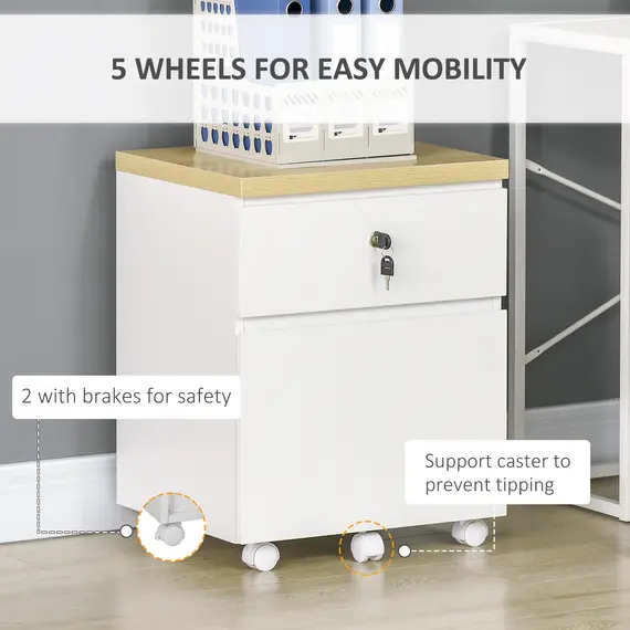 Buy 2-Drawer Filing Cabinet with Lock, Mobile File Cabinet with Hanging Bars for Legal Size and Wheels, Home Office Study, White, 7 image