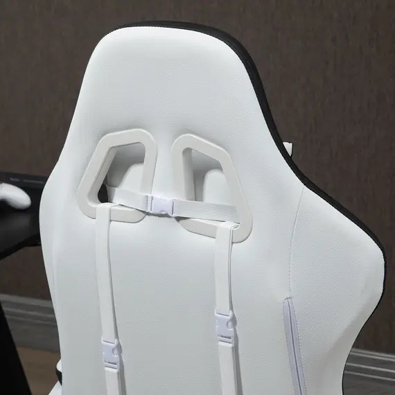 Buy Computer Gaming Chair, PU Leather Desk Chair with Footrest, Swivel Task Chair with 135° Reclining Back and Lumbar Support, PC Chair for Adults, White and Black, 8 image