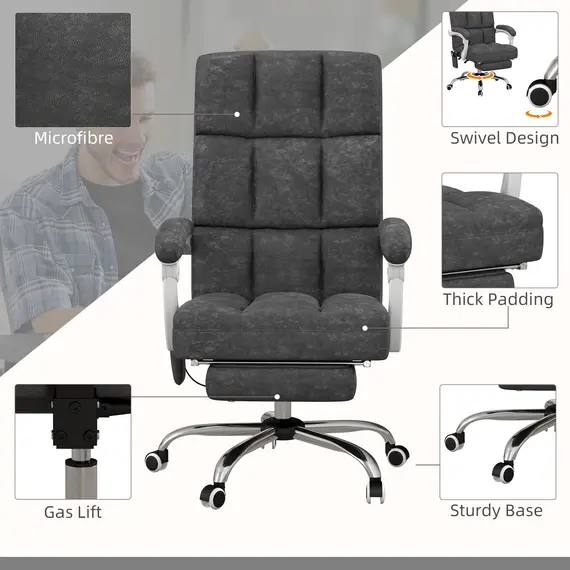 Buy Massage Office Chair, Ergonomic Desk Chair, Comfy Work Study Chair with Heat, Padded Seat, 135° Reclining Back and Footrest for Home Office, Charcoal Grey, 7 image