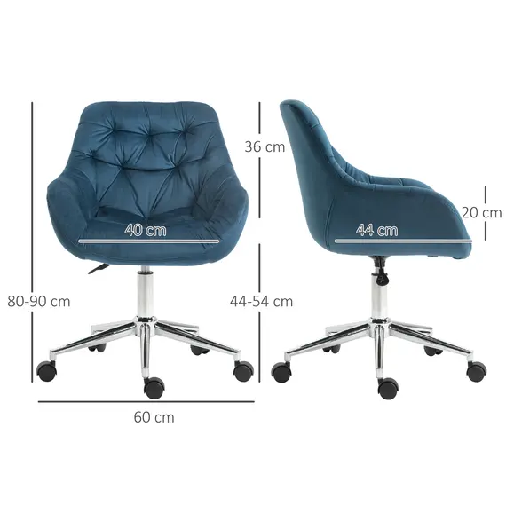 Buy Home Office Chair Velvet Ergonomic Computer Chair Comfy Desk Chair with Adjustable Height, Arm and Back Support, Blue, 3 image