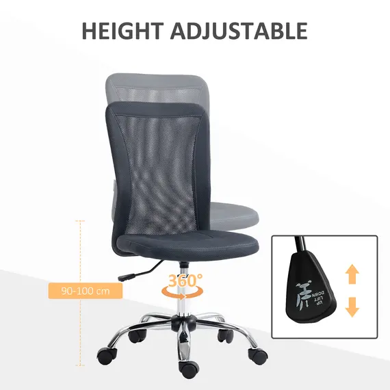 Buy Computer Desk Chair, Mesh Office Chair with Adjustable Height and Swivel Wheels, Armless Study Chair, Dark Grey, 4 image