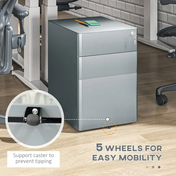 Buy Lockable Cabinet, Rolling Filing Cabinet with 3 Drawers, Steel Office Drawer Unit for A4, Letter, Legal Sized Files, 6 image