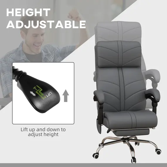Buy High Back Vibration Massage Office Chair, Heated Reclining PU Leather Computer Chair with Footrest, Grey, 7 image