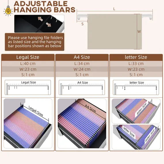 Buy 3-Drawer Vertical Filing Cabinet with Pencil Tray, Lock and 5 Wheels, Steel Mobile File Cabinet, for A4, Legal and Letter Size, Pre-Assembled Body, White, 5 image
