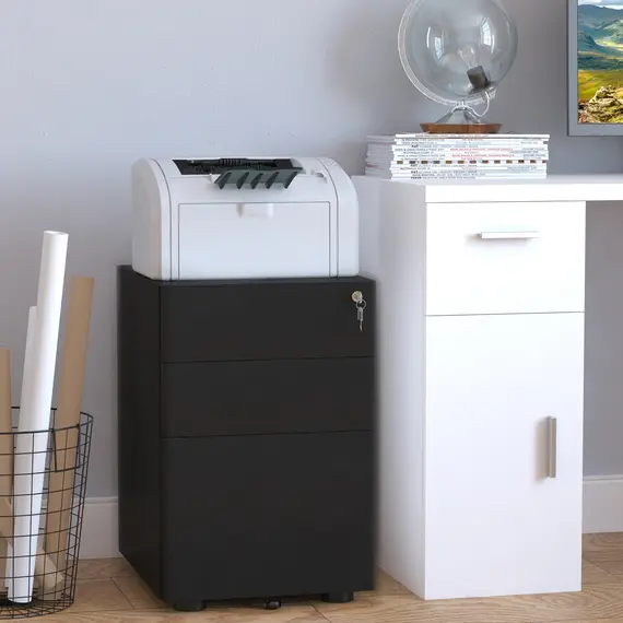 Buy Lockable Cabinet, Rolling Filing Cabinet with 3 Drawers, Steel Office Drawer Unit for A4, Letter, Legal Sized Files, 2 image