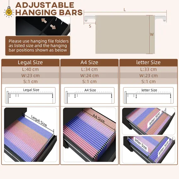 Buy 3-Drawer Vertical Filing Cabinet with Pencil Tray, Lock and 5 Wheels, Steel Mobile File Cabinet, for A4, Legal and Letter Size, Pre-Assembled Body, Black, 5 image