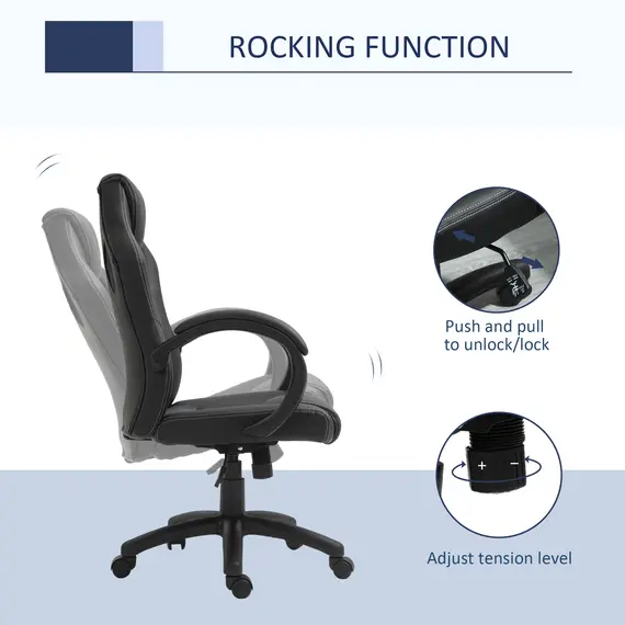 Buy Office Chair Faux Leather Swivel Computer Desk Chair for Home Office with Wheels Armrests Black, 5 image