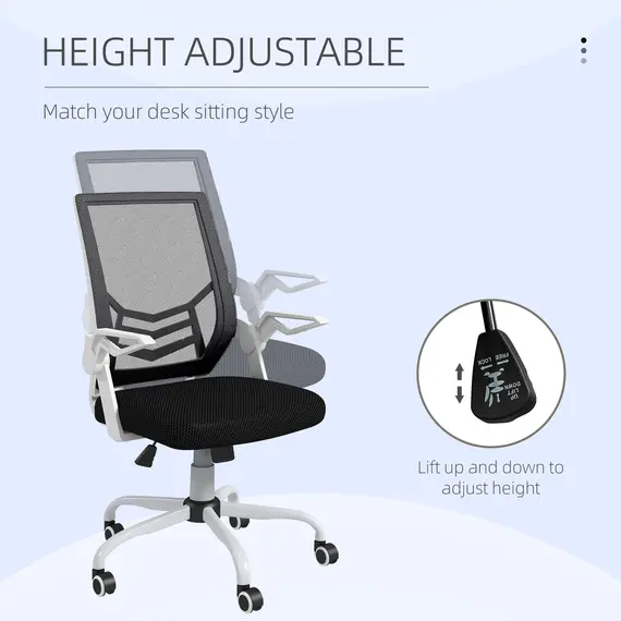 Buy Mesh Office Chair, Computer Desk Chair with Flip-up Armrests, Lumbar Back Support and Swivel Wheels, Black, 4 image