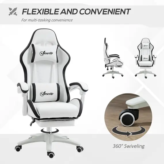 Buy Computer Gaming Chair, PU Leather Desk Chair with Footrest, Swivel Task Chair with 135° Reclining Back and Lumbar Support, PC Chair for Adults, White and Black, 6 image
