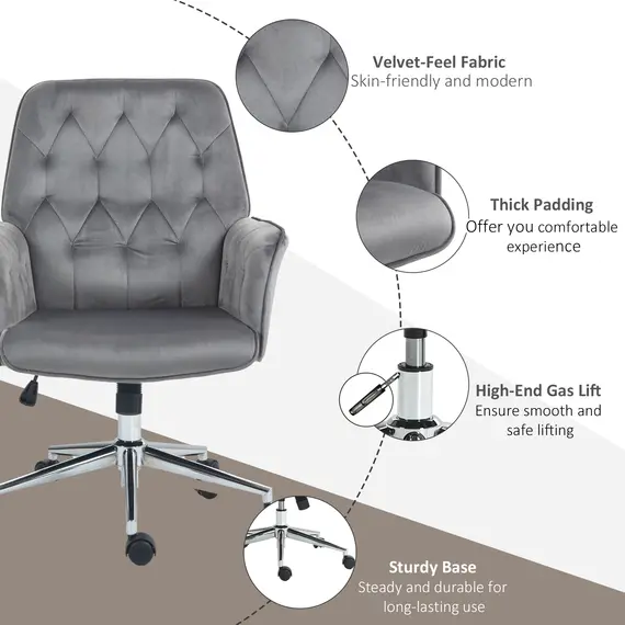 Buy Linen Computer Chair with Armrest, Modern Swivel Chair with Adjustable Height, Dark Grey, 7 image