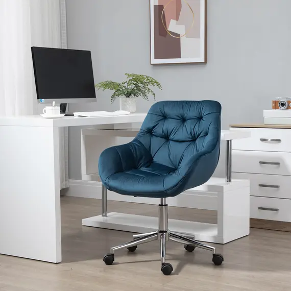 Buy Home Office Chair Velvet Ergonomic Computer Chair Comfy Desk Chair with Adjustable Height, Arm and Back Support, Blue, 2 image
