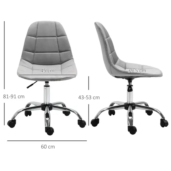 Buy Ergonomic Office Chair with Adjustable Height and Wheels Velvet Executive Chair Armless for Home Study Bedroom Grey, 3 image