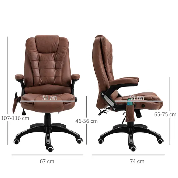 Buy Massage Recliner Chair Heated Office Chair with Six Massage Points Microfiber Cloth 360° Swivel Wheels Brown, 3 image