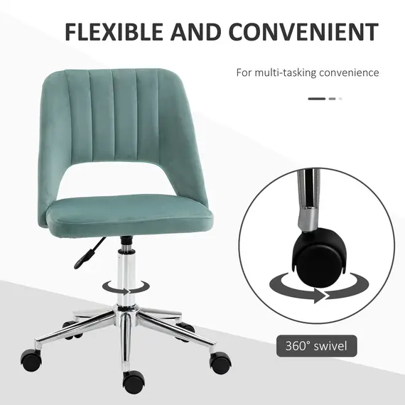 Buy Mid Back Office Chair Velvet Fabric Swivel Scallop Shape Computer Desk Chair for Home Study Bedroom Green, 6 image