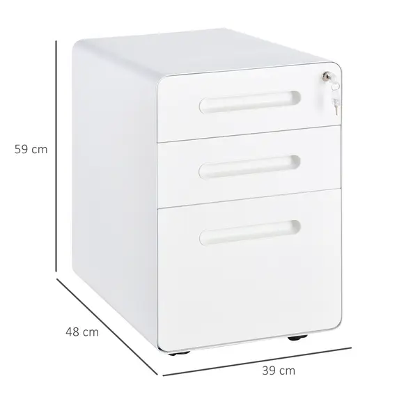 Buy Lockable File Cabinet with 3 Drawers, Vertical Office Drawer for A4, Letter, Legal Size, Anti-tilt Design, Pre-Assembled Body, White, 3 image