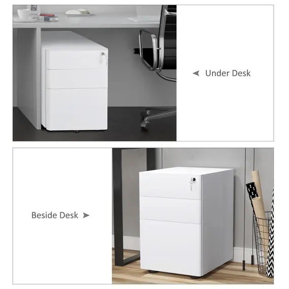 Buy Lockable Cabinet, Rolling Filing Cabinet with 3 Drawers, Steel Office Drawer Unit for A4, Letter, Legal Sized Files, 5 image