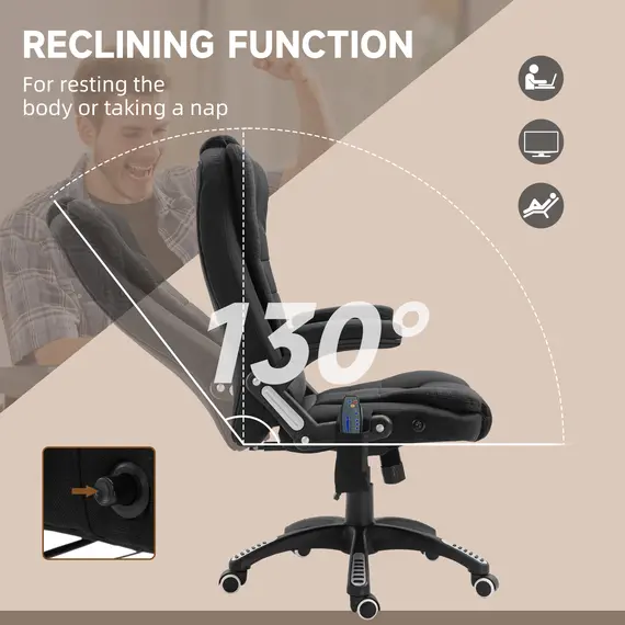 Buy Massage Recliner Chair Heated Office Chair with Six Massage Points Linen-Feel Fabric 360° Swivel Wheels Black, 7 image