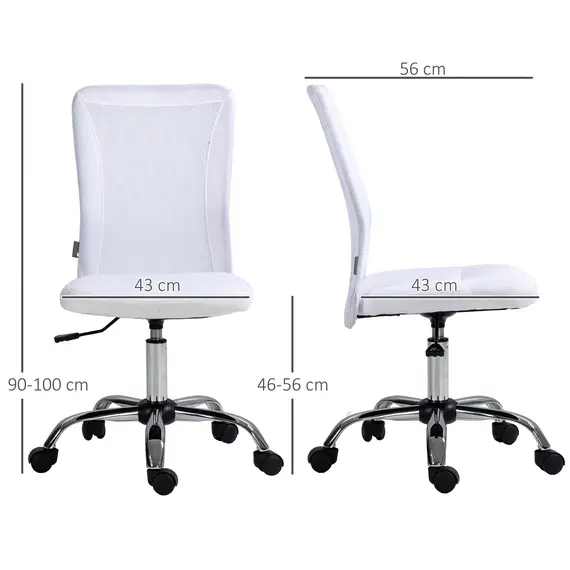 Buy Computer Desk Chair, Mesh Office Chair with Adjustable Height and Swivel Wheels, Armless Study Chair, White, 3 image