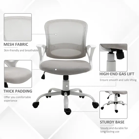 Buy Office Chair Mesh Swivel Desk Chair with Lumbar Back Support Adjustable Height Armrests Grey, 8 image