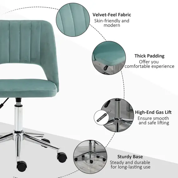 Buy Mid Back Office Chair Velvet Fabric Swivel Scallop Shape Computer Desk Chair for Home Study Bedroom Green, 7 image