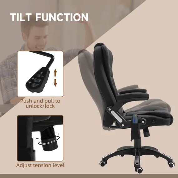 Buy Massage Recliner Chair Heated Office Chair with Six Massage Points Linen-Feel Fabric 360° Swivel Wheels Black, 6 image