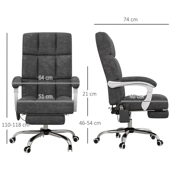 Buy Massage Office Chair, Ergonomic Desk Chair, Comfy Work Study Chair with Heat, Padded Seat, 135° Reclining Back and Footrest for Home Office, Charcoal Grey, 3 image
