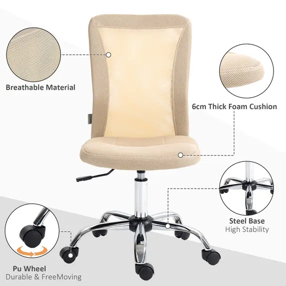 Buy Computer Desk Chair, Mesh Office Chair with Adjustable Height and Swivel Wheels, Armless Study Chair, Beige, 4 image