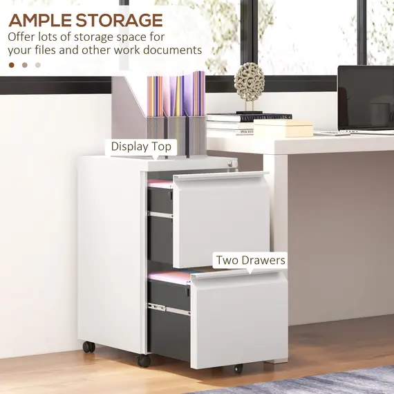 Buy 2-Drawer Mobile Filing Cabinet, Steel Lockable File Cabinet for Letter, A4 and Legal Size, Pre-Assembled Body, White, 4 image