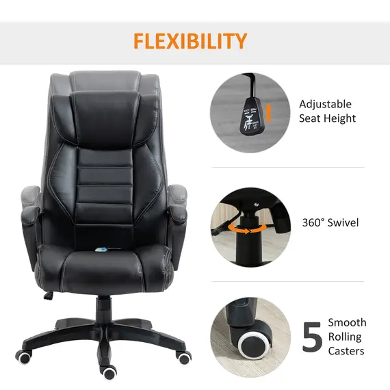 Buy High Back Executive Office Chair 6- Point Vibration Massage Extra Padded Swivel Ergonomic Tilt Desk Seat, Black, 8 image