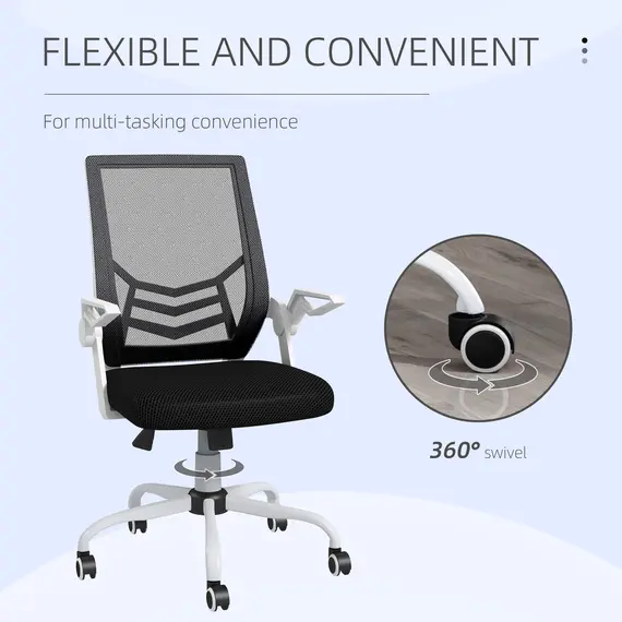 Buy Mesh Office Chair, Computer Desk Chair with Flip-up Armrests, Lumbar Back Support and Swivel Wheels, Black, 8 image