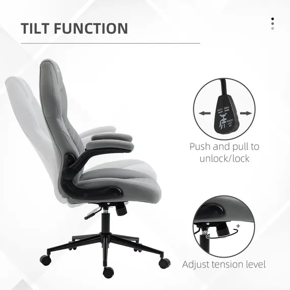Buy Home Office Desk Chair, Computer Chair with Flip Up Armrests, Swivel Seat and Tilt Function, Light Grey, 7 image