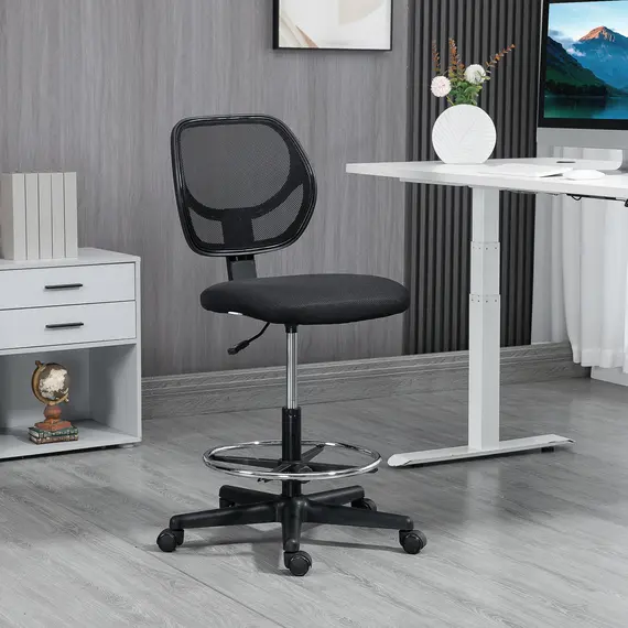 Buy Ergonomic Mesh Standing Desk Chair with Adjustable Footrest Ring and Seat Height Black, 2 image