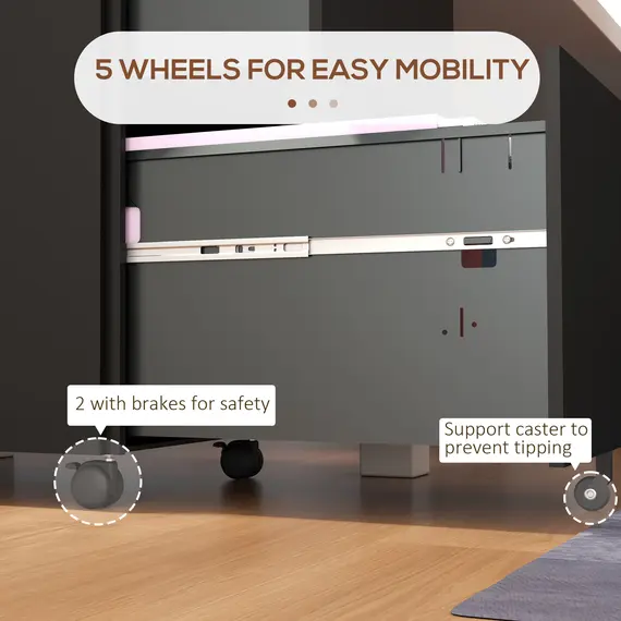 Buy 2-Drawer Vertical Filing Cabinet with Lock and 5 Wheels, Steel Mobile File Cabinet, for A4, Legal and Letter Size, Pre-Assembled Body, Black, 7 image