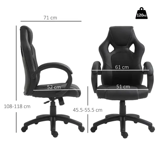 Buy Office Chair Faux Leather Swivel Computer Desk Chair for Home Office with Wheels Armrests Black, 3 image
