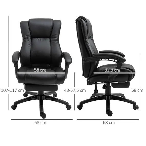 Buy Executive Office Chair for Home, PU Leather Computer Chair, Swivel Desk Chair with Footrest, Wheels, Adjustable Height, Black, 3 image