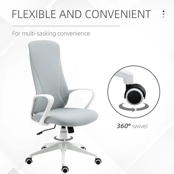 Buy High Back Office Chair, Fabric Desk Chair with Armrests, Adjustable Height, Swivel Wheels, Light Grey, 7 image