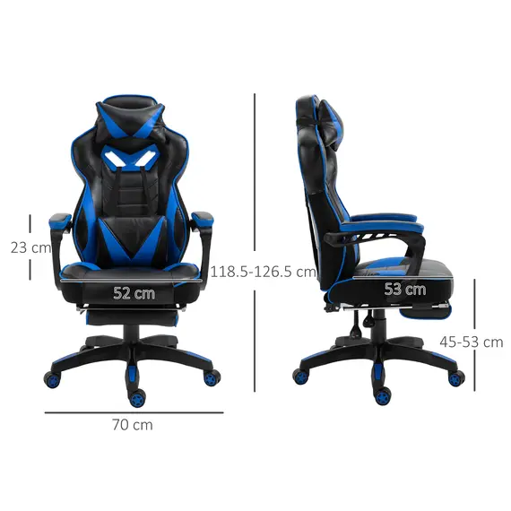 Buy Faux Leather Reclining Gaming Chair, with Footrest - Blue/Black, 3 image