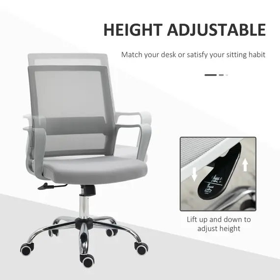 Buy Ergonomic Desk Chair Mesh Office Chair with Adjustable Height Armrest and 360° Swivel Castor Wheels Grey, 4 image