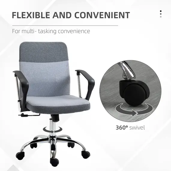 Buy Office Chair Linen Fabric Swivel Computer Desk Chair Home Study Adjustable Chair with Wheels, Grey, 6 image