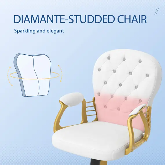 Buy Height Adjustable Home Office Chair, Button Tufted Computer Chair with Padded Armrests and Tilt Function, Cream White, 8 image