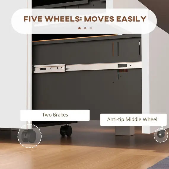 Buy 3-Drawer Vertical Filing Cabinet with Pencil Tray, Lock and 5 Wheels, Steel Mobile File Cabinet, for A4, Legal and Letter Size, Pre-Assembled Body, White, 7 image