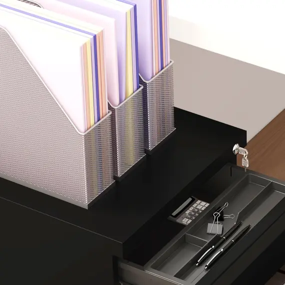 Buy 3-Drawer Filing Cabinet with Lock, Mobile Steel File Cabinet for A4, Legal and Letter Size, Under Desk Drawers with Pre-Assembled Body for Home Office, 37 x 43.5 x 60 cm, Black, 9 image