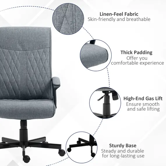Buy High Back Home Office Chair, Linen Fabric Computer Chair, Swivel Desk Chair with Adjustable Height for Living Room, Bedroom, Study, Dark Grey, 7 image